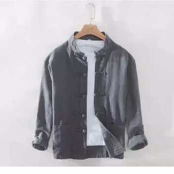 Мужская повседневная рубашка, пальто, костюм Тан, униформа, куртка, рубашки в китайском стиле, традиционная мужская одежда кунг-фу тай-чи 5XL белый