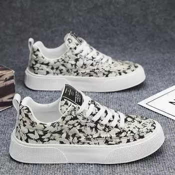 Men s Casual Shoes 2024 Fashion Printing Canvas Shoes for Men Breathable Versatile Walking Shoes Luxury Comfort Dress Flats 39 белый