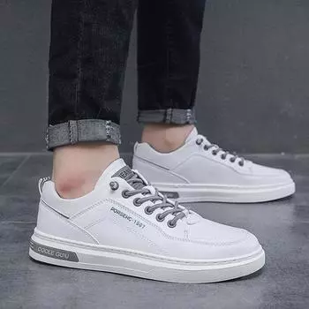 Men s Casual Shoes 2024 New Autumn Breathable White Shoes Students Korean Version Elastic Band Thick Sole Soft Sole Flat Shoes 39 белый