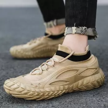 Men s casual shoes 2025 new men s casual shoes flying woven shoes mesh sports mountaineering labor insurance shoes 39 хаки
