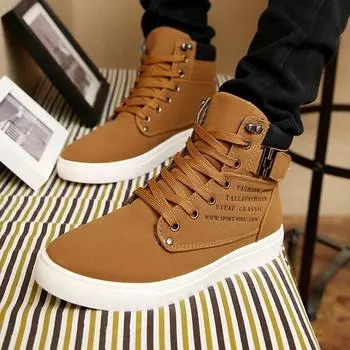Men s Casual Shoes Fashion High-Top Sneakers for Men Korean Version Street Skate Shoes Retro Lace Up Platform Ankle Boots Botas 38 хаки