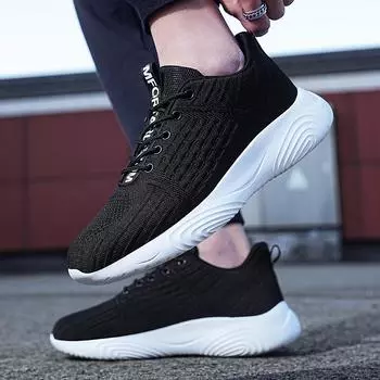 Мужская повседневная обувь, высококачественная толстая подошва, легкая дышащая сетчатая повседневная спортивная обувь для бега на открытом воздухе, вулканизированная обувь 39 чёрный