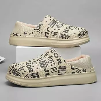 Men s Casual Shoes House Thick Bottom Flexible Slip-on Winter Outdoor Wear-Resistant Non-slip Keep Warm Trendy Plus Velvet Model 40-41 бежевый