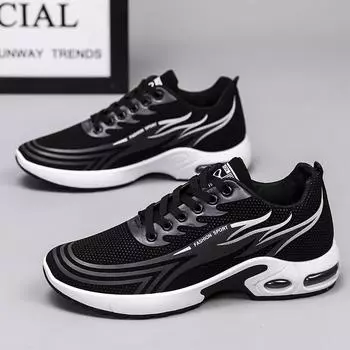 Men s Casual Shoes Men 2024 Spring Fashion Mesh Breathable Flat Lace-Up Sneakers Men Walking Sneakers Tenis Zapatillas Hombre 39 черный белый