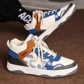 Мужская повседневная обувь, трендовые износостойкие кроссовки в корейском стиле, популярная спортивная обувь для студентов, уличные кроссовки со шнуровкой и цветными блоками 39