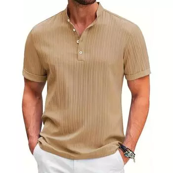 Men s Casual Short Sleeve Shirts Summer Fashion Stand Collar Shirt S чёрный