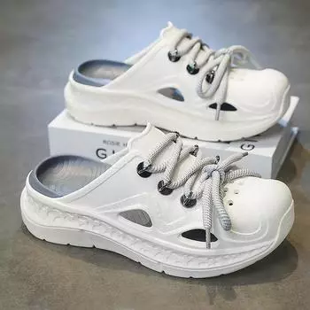 Men s casual slippers summer new soft-sole comfort hole shoes outdoor non-slip waterproof garden shoes fashion lace up sandals 40-41