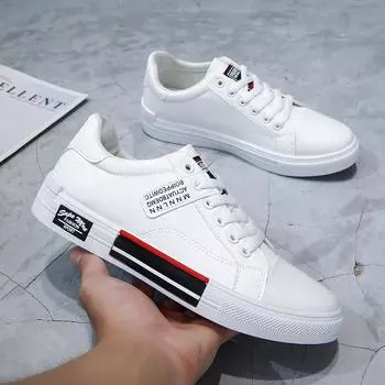 Men s Casual Sneaker Skateboarding Shoes PU Flats Shoes Students Outdoor Sports Street Shoes Lace Walking Shoe Zapatillas Hombre 39 белый