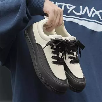 Men s Casual Sneakers Versatile Color Matching Low-cut Thick-soled Outdoor Casual Shoe Leather Breathable Skateboard Sport Shoes 39 бежевый