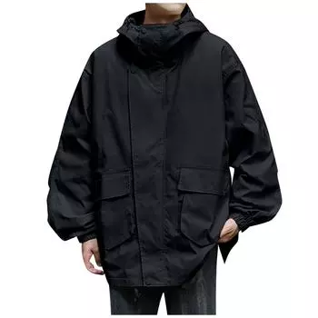 Men s Casual Sports Jacket Waterproof Lightweight Hooded Hiking Golf Raincoats With Pockets L чёрный