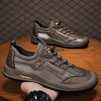 Men s Casual Sports Shoes Leather Comfortable Mesh Breathable Casual Shoe Wear-resistant Non-slip Hiking Shoes Men Casual Shoe 39 чёрный