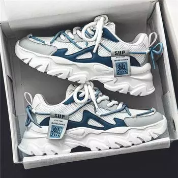 Men s Casual Sports Shoes Spring Autumn New Fashionable Running Shoes Breathable Mesh PU Thick Sole Height Increasing Shoes 40 чёрный