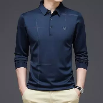 Men s Casual Striped Long Sleeve Polo Shirt with Pocket - Polyester Blend Lapel Collar, Slight Stretch Fabric, Knit, Regular Fit, Spring/Fall M чёрный