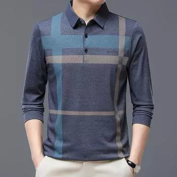 Men s Casual Striped Polo Shirt Polyester Blend, Slight Stretch, Long Sleeve, Regular Fit Knit Polo for Business & Leisure, Spring/Fall Season M темно-зеленого