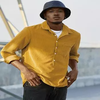 Men S Casual Striped Turn-down Collar Long Sleeved Shirt Loose Fitting Shirt S светло-синий