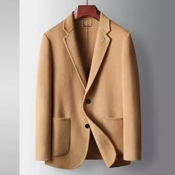 Men s Casual Suit Autumn and Winter Pure Handmade Double-sided Woolen Suit Jacket Middle-aged and Young Business Wool Single West 170 хаки