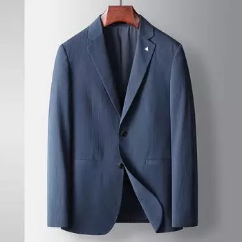 Мужской повседневный костюм весна-лето тонкий однотонный вестерн однотонный легкий роскошный пиджак воротник однобортный деловой удобный пиджак M синий