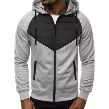 Men s Casual Sweatshirt Zipper Hooded Sweatshirt Jacket Men s Spliced Cardigan Jacket S чёрный