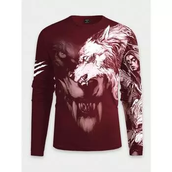 Men s Casual Wolf Head Print Long Sleeve T-Shirt, Autumn S