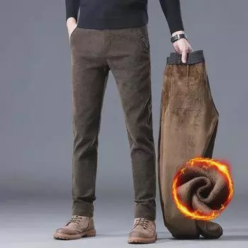 Men s Chenille Casual Straight-Leg Pants - Autumn/Winter, Plus Velvet, Thickened Slim Fit with Belt 36