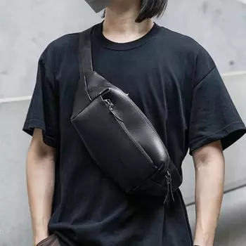 Men s Chest Bag, Crossbody Bag, Fashionable and Sporty Small Backpack, Leather Head Layer Leather, Single-shoulder Crossbody Backpack 8 inches чёрный