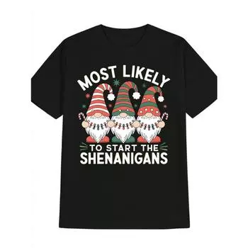 Men s Christmas Gnomes Graphic Cotton Blend Short Sleeve Round Neck Casual Wear for Adults S