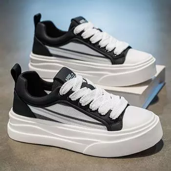 Men s Chunky Green Sneakers Lace-Up Canvas Shoes Breathable Low-Top Casual Walking Trainers Thick Sole Comfortable Tenis 39