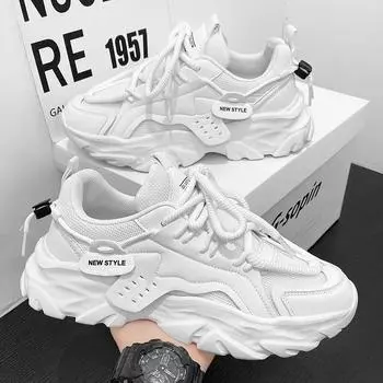 Men s Chunky Sneakers Thick Bottom Lace Up Breathable Vulcanize Shoes Man Autumn Running Sports Shoes Men Casual Non-slip Shoes 44 чёрный