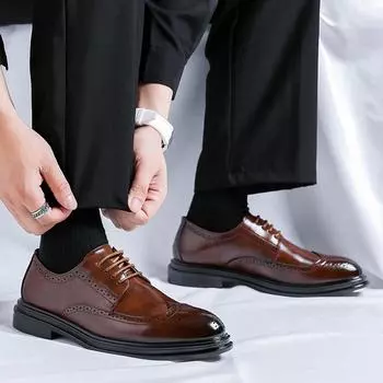 Men s Classic Retro Derby Shoes New Male Shoes Mens Business Dress Office Leather Shoe Flats Men Fashion Wedding Party Oxfords 38 чёрный