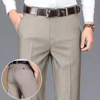 Men s Classic Straight Leg Business Pants Solid Formal Occasion Office Pants Baggy Trousers 40 чёрный