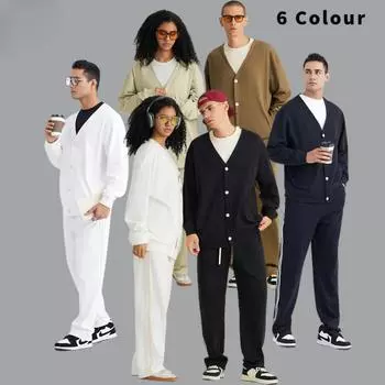 Мужская одежда | Вязаный кардиган на пуговицах, весенне-осенний японский модный брендовый свитер, молодежный свободный повседневный пиджак с V-образным вырезом, топ S серо-коричневый