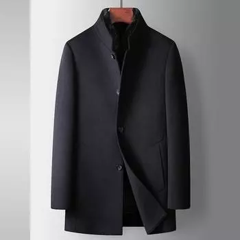 Мужское пальто осенне-зимнее шерстяное пальто из норки с воротником-стойкой для деловых людей среднего возраста с двухсторонним шерстяным гусиным пухом и утолщенной подкладкой 170 серый