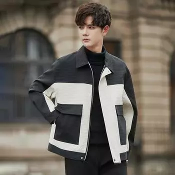 Men s Coat New Spring and Autumn Loose Commuter Tooling Jacket Light Casual Top Trend M черный серый