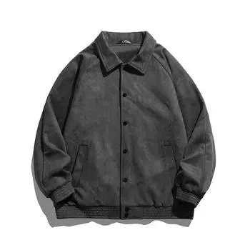 Men s Coat Spring and Autumn Jacket New Suede Top Fashion Student Cargo Cardigan Jacket Green Men s Jacket S