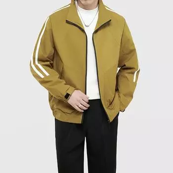 Men s Coat Spring and Autumn New Trendy Teenagers Contrast Striped Stand-up Collar Jacket Casual Versatile Tops M