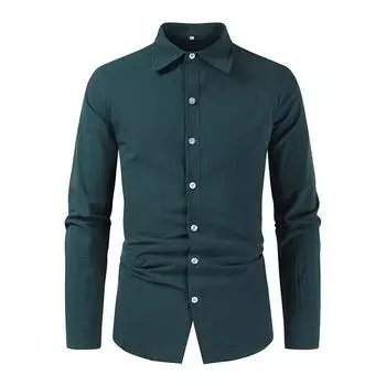 Men s Collar Cotton Linen Loose Trendy Casual Long Sleeved Shirt M фиолетовый