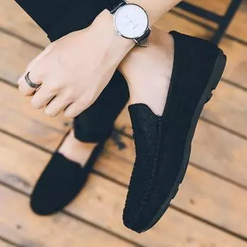Men s Comfortable Flat Casual Shoes Breathable Slip-On Soft Driving Shoe Moccasins Mocasines Hombre Men Black 6.5 чёрный