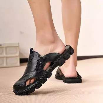 Men s Comfortable Non-slip Breathable Thick-soled Muller Shoes Hole Shoes Men s Slippers Baotou Slippers 38 чёрный