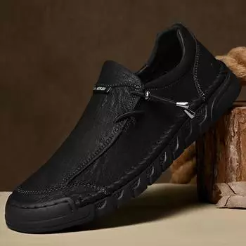Men s Comfortable Outdoor Shoe Men s Casual Shoes Genuine Leather Flats Soft Sole Lightweight Loafers Men Business Formal Shoes 38 чёрный