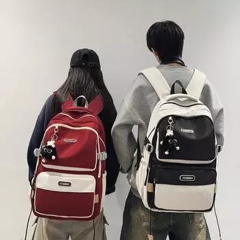 Men s Contrast Color Backpack Women s Large Capacity Backpack Student Schoolbag оранжевый