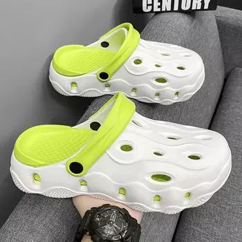 Men s contrasting color hole shoes thick sole non-slip soft elastic wear-resistant fashion simple leisure outdoor beach 38-39