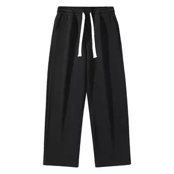 Мужские хлопковые прочные хлопковые прямые свободные широкие санитарные брюки для мужчин, сезонные повседневные спортивные брюки со шнурком S чёрный