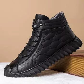 Men s cotton shoes men s trendy velvet winter warm casual men s shoes leather wool snow boots middle-aged and elderly dad shoes 38