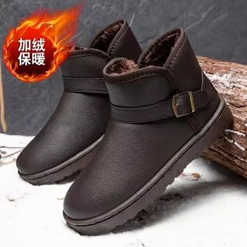 Men s cotton shoes velvet high-top shoes winter leather waterproof warm cotton snow boots men s outdoor casual shoes 39