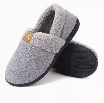 Мужские хлопковые тапочки зимние и нескользящие домашние теплые тапочки на толстой подошве женские хлопковые тапочки чёрный