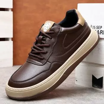 Men s Cowhide Casual Leather Shoes Spring Genuine Leather Breathable Sports Shoes Loafers Men 38 коричневый