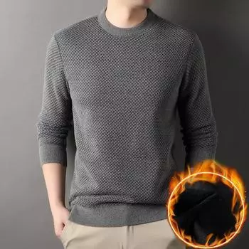 Men s Cozy Fleece-Lined Knit Sweater - Classic Solid Color, Long Sleeve Pullover for Winter Warmth M верблюд