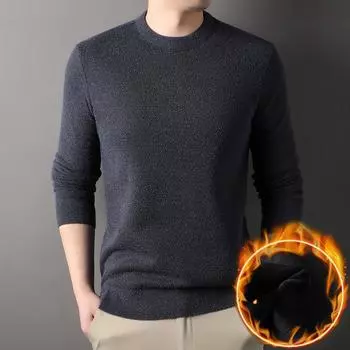 Men s Cozy Fleece-Lined Knit Sweater - Casual Crew Neck Pullover for Fall/Winter, Solid Color M красный