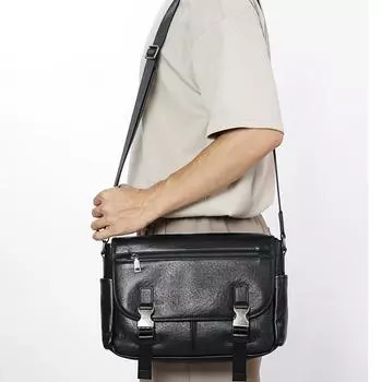 Мужская сумка через плечо, сумка через плечо в стиле кросс, натуральная кожа, вместительная, многослойная мужская сумка для бизнеса чёрный