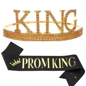 Men s Crown Glitter Ceremony Belt Set Men s PROM KING Crown Headdress Prom Party Gift